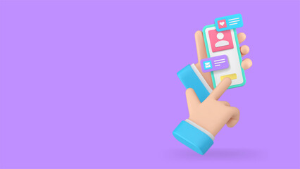 Poster - Smartphone personal account male hand user application banner copy space 3d icon realistic vector