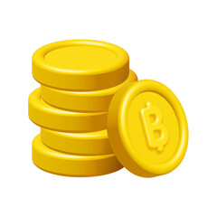 Wall Mural - 3d stack of bitcoins or gold thai baht coins isolated on white background. Design element illustration PNG.