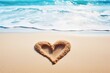 Heart drawn in sand with waves in the background. Sandy Beach Heart with Ocean Waves