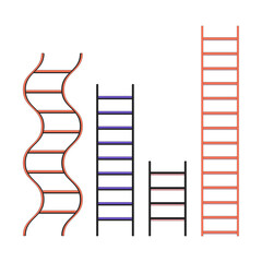 Poster - Different ladders rising up 2D linear cartoon object. Climbing stairway isolated line vector element white background. Achieve targets. Career development stairs color flat spot illustration