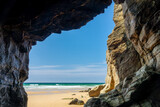Fototapeta Desenie - Cave on the beach on the West coast of Quiberon peninsula, Morbihan, Brittany, France