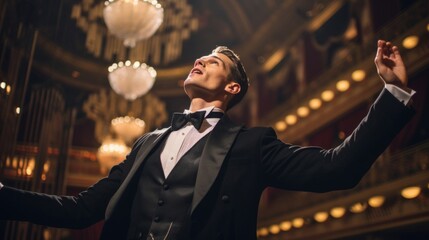 Wall Mural - Male opera singer on ornate opera stage