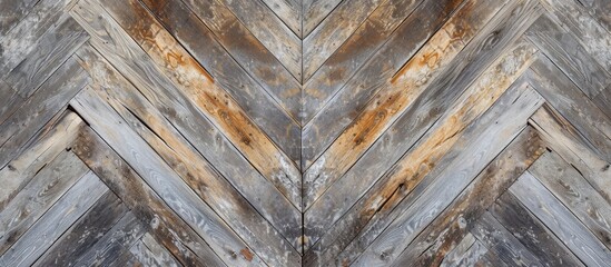 Wall Mural - A detailed close-up of a wooden wall featuring a chevron pattern, showcasing the intricate artistry of wood grain and texture.