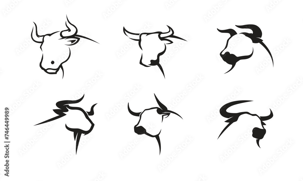 creative buffalo cow ox bull head collection logo vector icons design ...