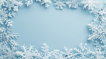 Poster - Snowflake pattern with ample text space, set against a light blue background, avoids overcrowding.