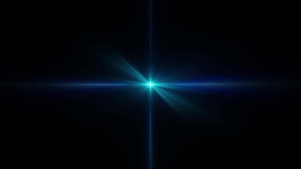 Wall Mural - abstract loop center glow blue star optical shine light lens flares animation on black background fo
