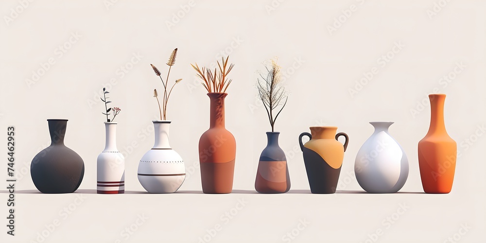 flat logo vector realistic minimalistic vases of various size and shape ...