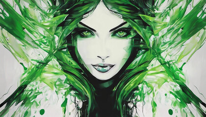 Wall Mural - painting abstract art of female green eyes wallpaper