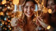 Champagne Toast: The lucky winner of a lottery jackpot celebrates with friends and family, popping open bottles of champagne and toasting