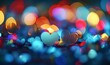 heart shaped confetti, heart shaped bokeh, blurry heart background, romantic, valentine's day, depth of field, heart shaped multicolored lights, haze, Generative AI