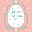 Happy Easter banner, poster, greeting card. Trendy Easter design with flowers and text Happy Easter in pastel colors