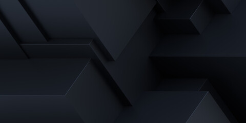 Wall Mural - Abstract isometric black background. 3d Rendering. Cubic geometry pattern