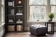 Grid Window Design Synergy: Transitional Style Home Office Leather Pouf