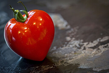 Canvas Print - Heart-Shaped Tomato on Dark Slate Background