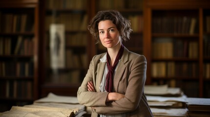 Poster - Archivist surrounded by historical documents