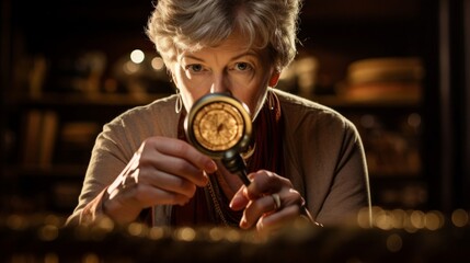 Wall Mural - Archivist inspects intricately carved relic