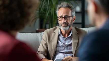 Canvas Print - Psychotherapy expert conducts session with patient vibrant lighting