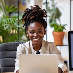 Wall Mural - Dedicated professional woman with a unique hairstyle runs her own business