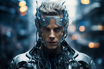 Poster - ai generated illustration science fiction image of future smart innovation cyborg futuristic cyberpu