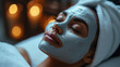 Serene Rejuvenation Woman Embraces Spa Indulgence with a Cosmetic Facial Mask