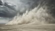 Giant Sandstorm Engulfing a Barren Desert Landscape.