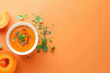 Leckere Kürbis Suppe in edler Dekoration für Foodfotografie, ai generativ