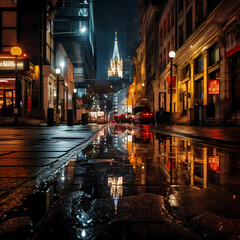 Canvas Print - A city skyline at night with illuminated skyscrapers