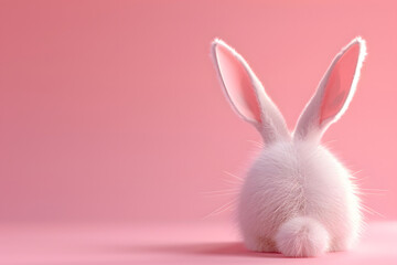 Wall Mural - White rabbit ear on pastel pink background. Easter day. 3d rendering 