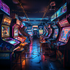 Sticker - A retro arcade with classic video games and neon lights