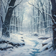 Canvas Print - A serene winter forest covered in snow. 