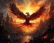 A phoenix rebirth among the ashes of a forgotten civilization its cry calling the brave to adventure