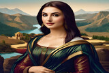 Fototapeta Most - Leonardo da Vinci's Mona Lisa background woman. Generative AI