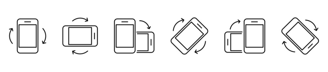 Poster - Rotate smartphone icon. Turn your mobile phone. Device rotation symbol. Rotate phone icon set vector illustration for web site or mobile app. Vector illustration
