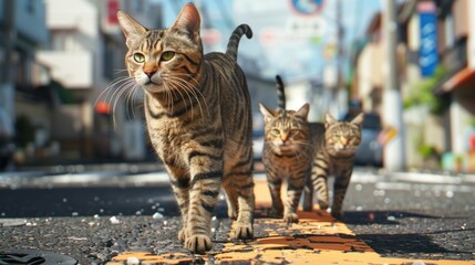 Wall Mural - photo of cats crossing street