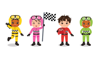 Wall Mural - Cute boy and girl racer cartoon vector