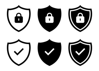 Poster - Set of security shield icon vector. Shields logotypes with padlock and checkmark