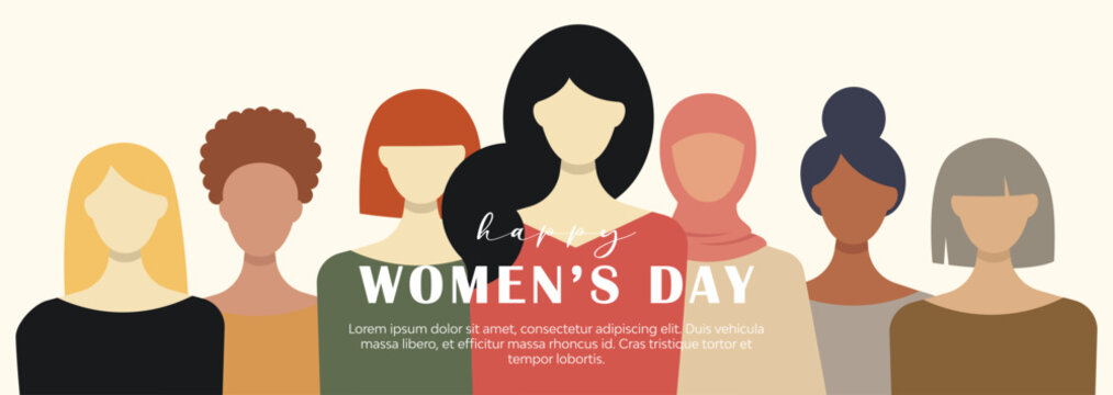 International Women's Day Banner, isolated on white background.