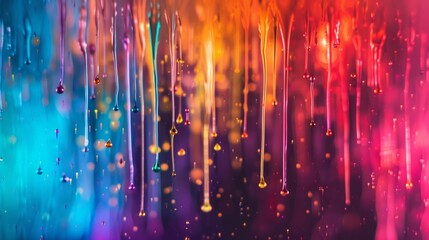 Vivid paint drips on a gradient background creating an abstract art effect.