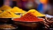 A lively indian marketplace filled with vibrant colors, sounds, and aromatic spices and textiles