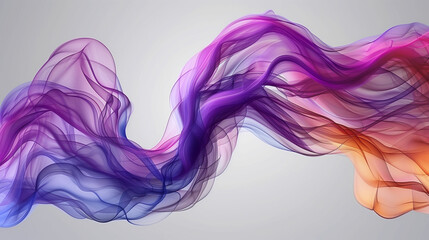 Pink, blue and orange smoke, scroll or wave motif on white or transparent background, symbol of lightness and freedom of movement, undulating pattern with vibrant dancing flame colors