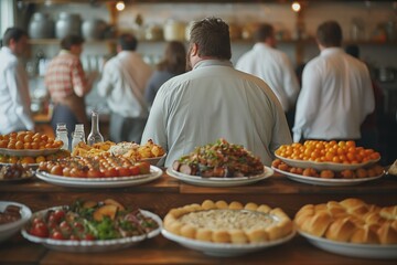 Wall Mural - Social Pressure: At a social gathering, an overweight person feels uncomfortable when someone makes a comment about their weight. They struggle with feelings of shame and embarrassment