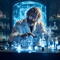 Poster - A scientist in a lab conducting experiments.