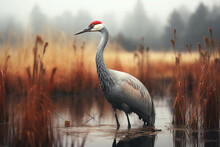 A Lone Crane In The Forest.
