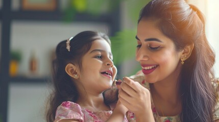 Mother and Daughter Eating Food Together. Fictional Character Created By Generated By Generated AI.