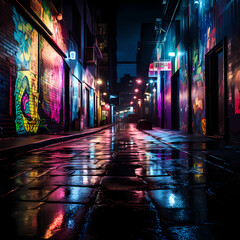 Wall Mural - Abstract neon lights in a dark alley. 