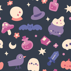 Wall Mural - seamless vector halloween pattern design. cute halloween elements in flat style.