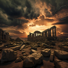 Poster - Ancient ruins against a dramatic sky.