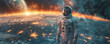Astronaut Standing outer space with planet earth as backdrop. Generative AI.