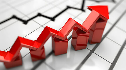 Poster - red arrow over white background with business graph.