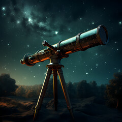 Poster - Old-fashioned telescope pointing towards the stars